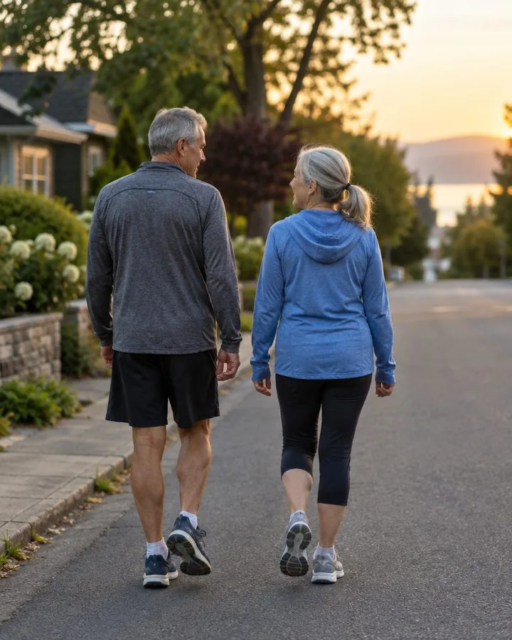 A couple walking at sunset